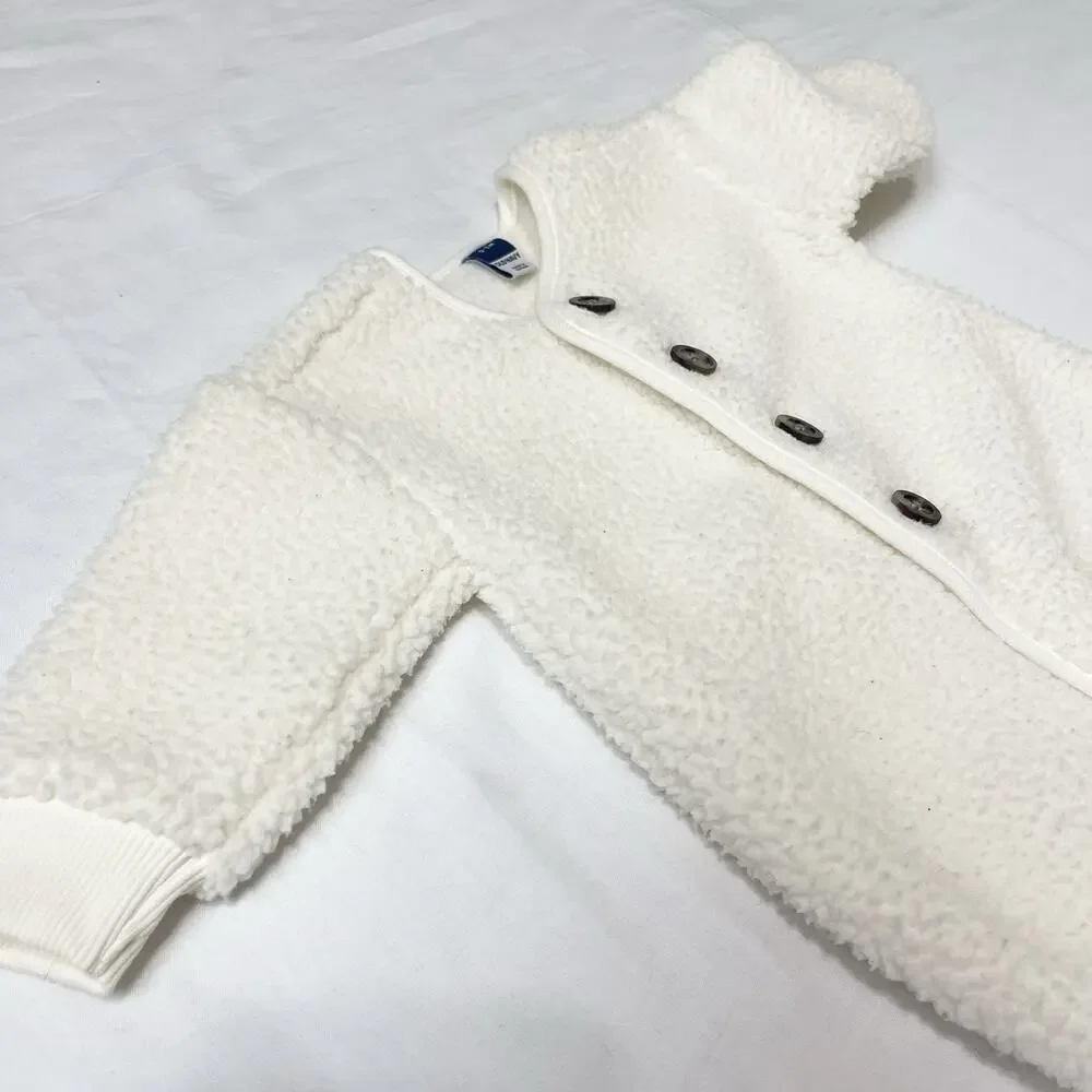 Old Navy Unisex Long-Sleeve Sherpa Button-Front‎ Bodysuit for Baby 0-3m White